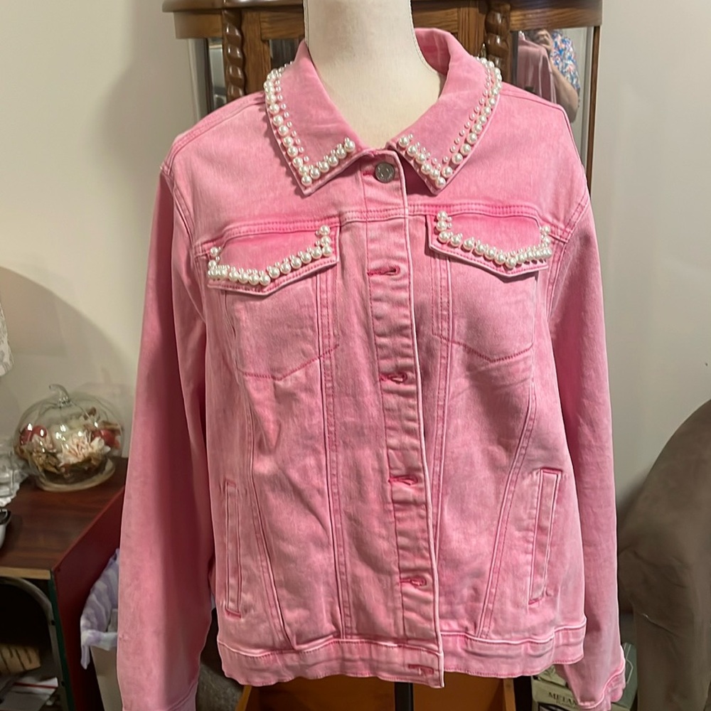 Pink Denim Jacket with Pearl trim 18/20W size